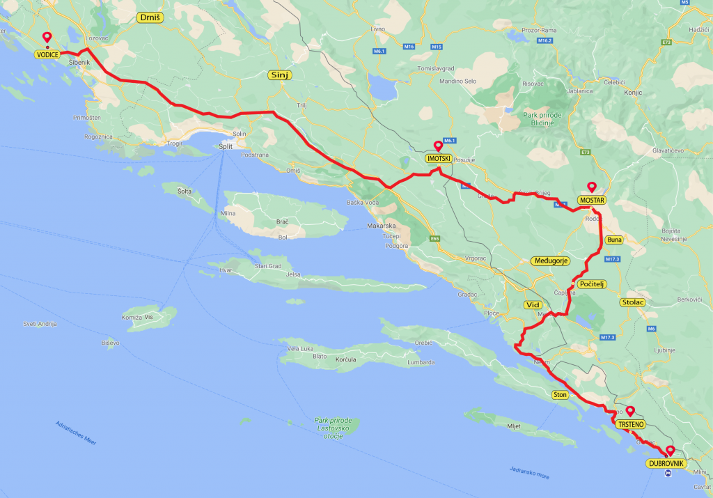Karte Trogir - Dubrovnik